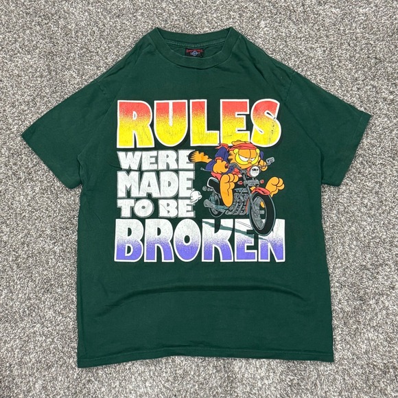 Garment Graphics Other - Vintage 90s Garfield Biker Tee Rules Were Made To Be Broken Single Stitch Mens L